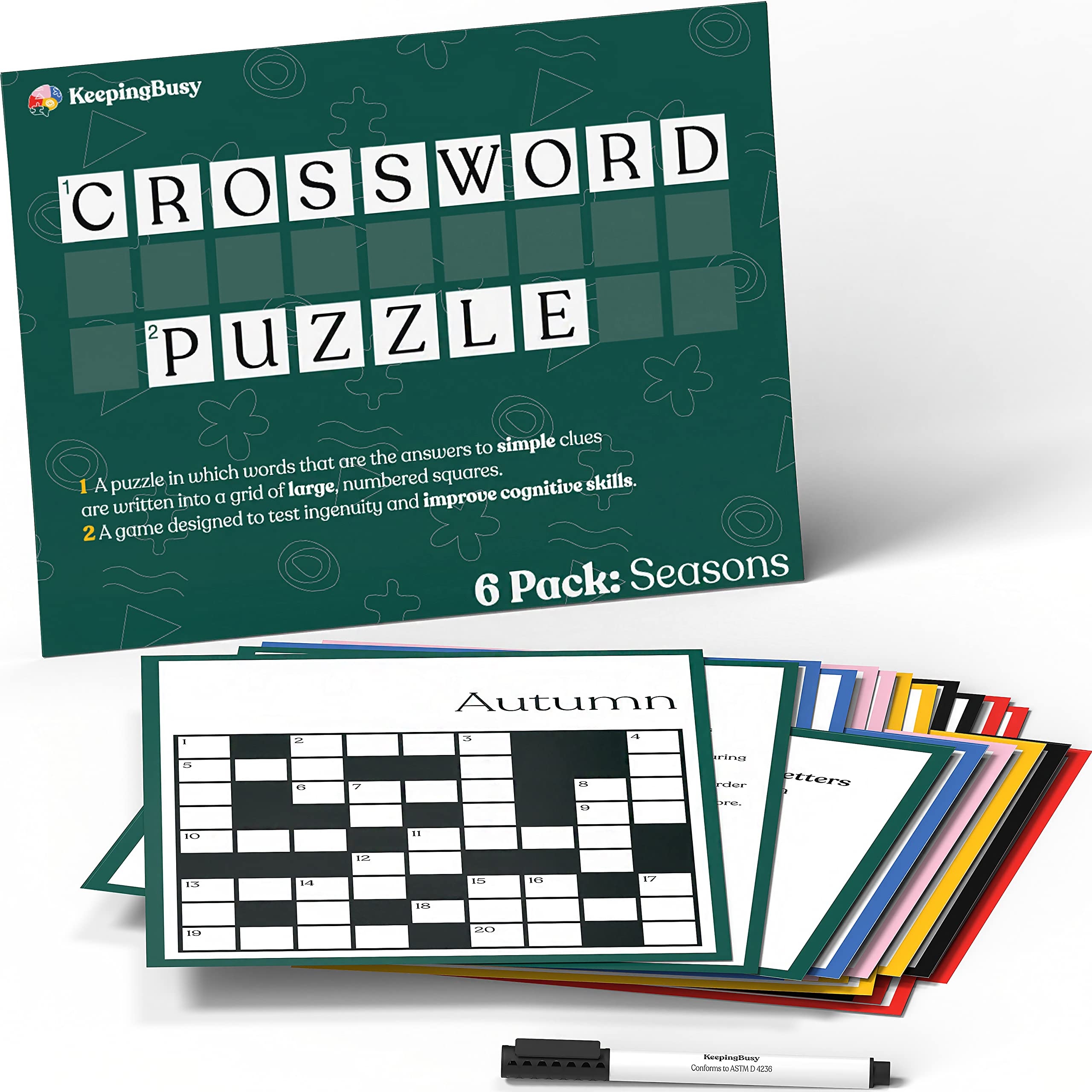Amazon Keeping Busy Crossword Large Print Adult Puzzle 6 Reusable Sheets Clue Guides Marker Dementia Activities For Seniors Alzheimers Activities For Dementia Patients Best Gifts For Dementia Patients 