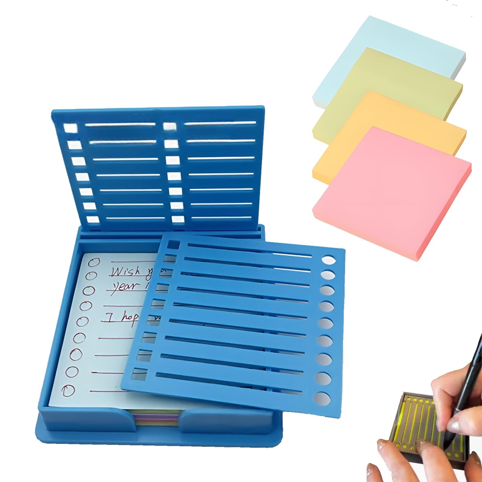 Amazon Sticky Note Stencil Sticky Note Holder With Stencil 3x3 Sticky Note Line Stencil And Holder Perfect For To Do Lists Home Office Sticky Notes Dispenser Reusable Note Organizer Blue Office Products