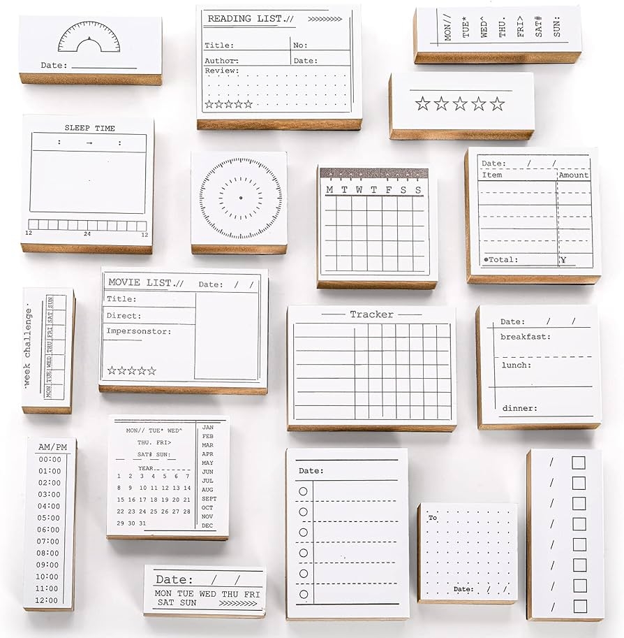 Amazon Tosnail 18 Pieces Wood Journal Stamps Decorative Rubber Stamp Set Calendar Planner Stamps Scrapbook Stencils For To Do List Tasks Diary Planner Letters Scrapbook Cards Crafts Arts Crafts Sewing