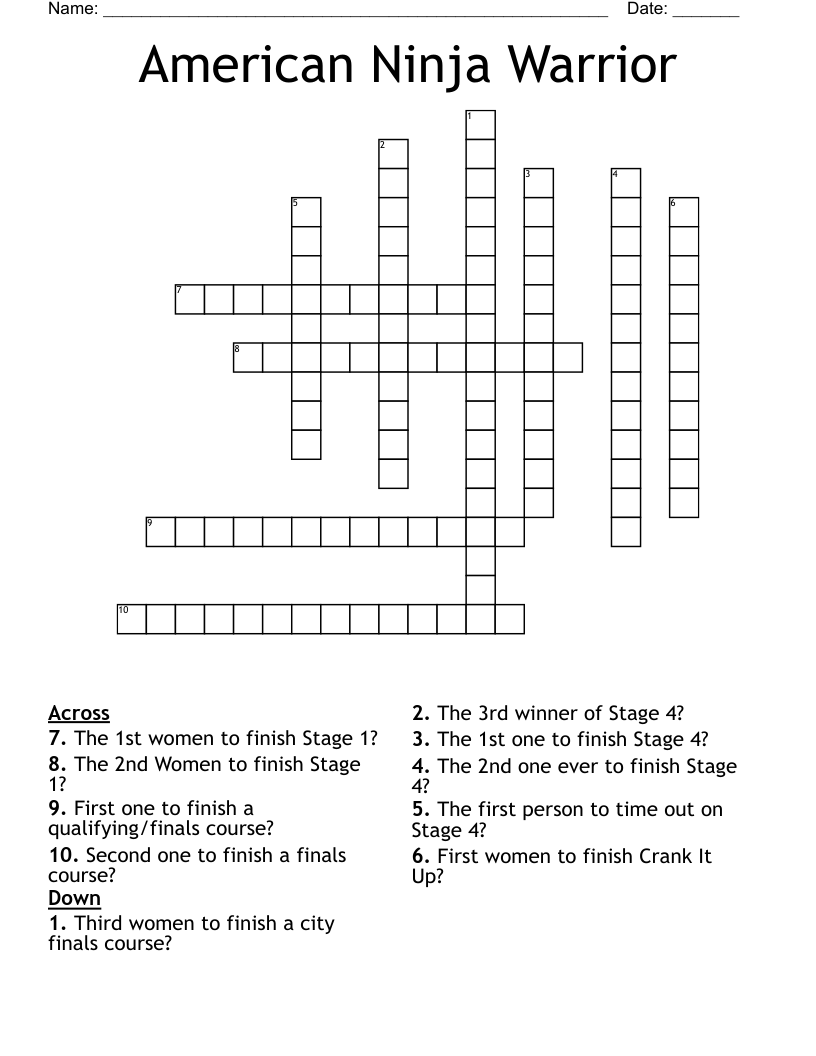 American Ninja Warrior Crossword WordMint