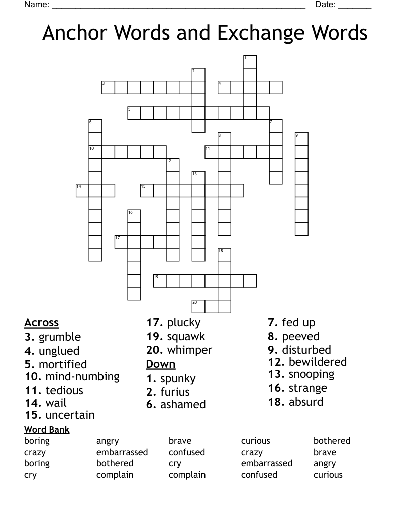Anchor Words And Exchange Words Crossword WordMint