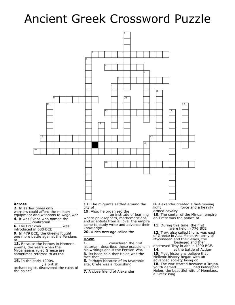 Ancient Greek Crossword Puzzle WordMint