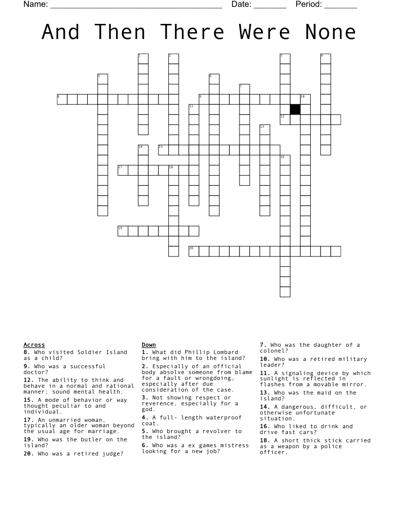 And Then There Were None Crossword WordMint