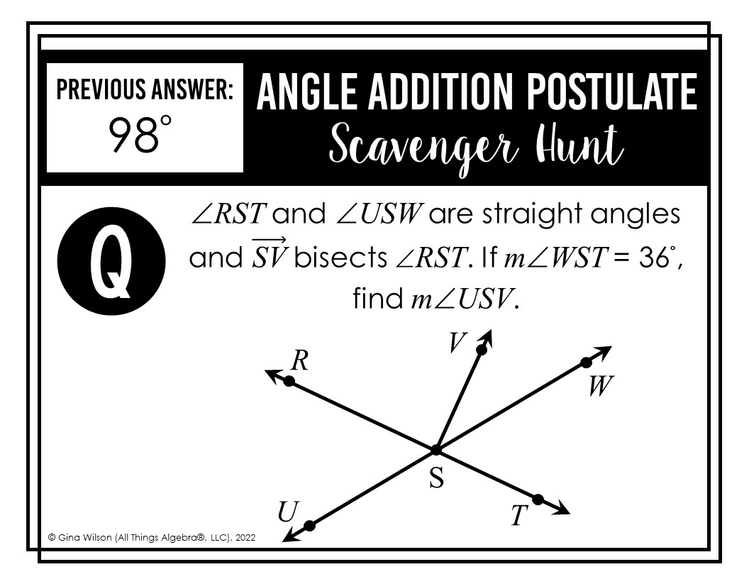 Angle Addition Postulate Scavenger Hunt All Things Algebra 