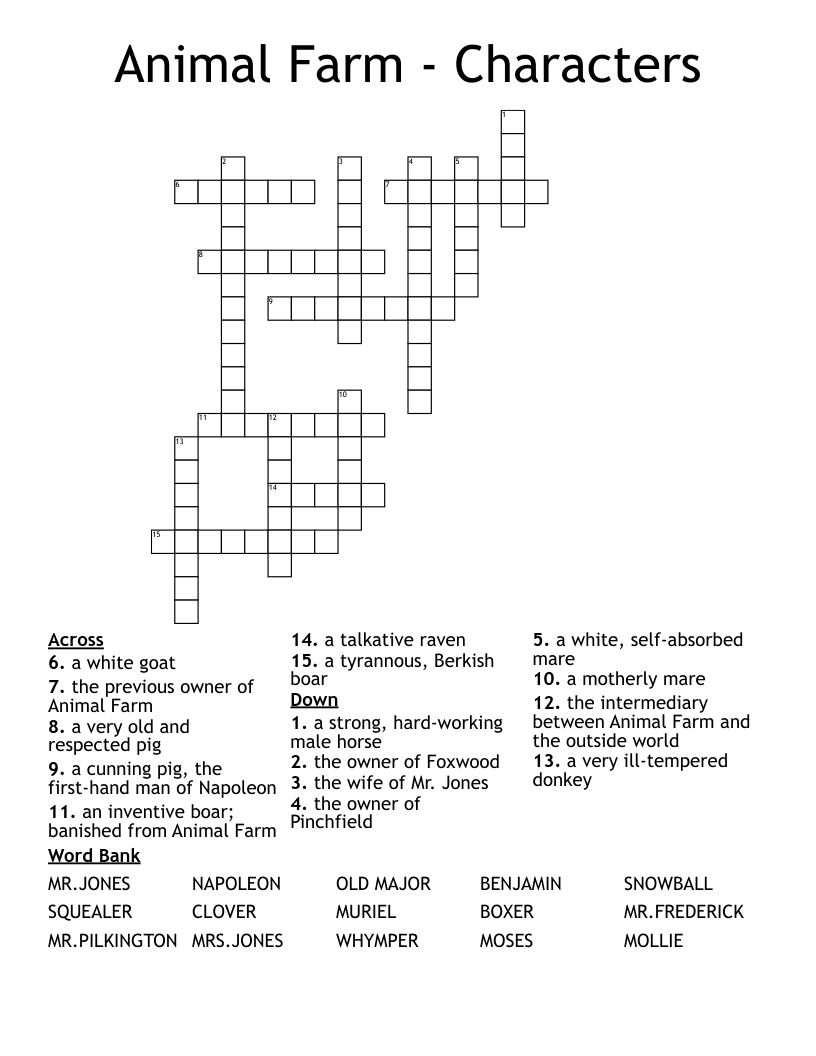 Animal Farm Characters Crossword WordMint Animal Farm Characters Crossword WordMint
