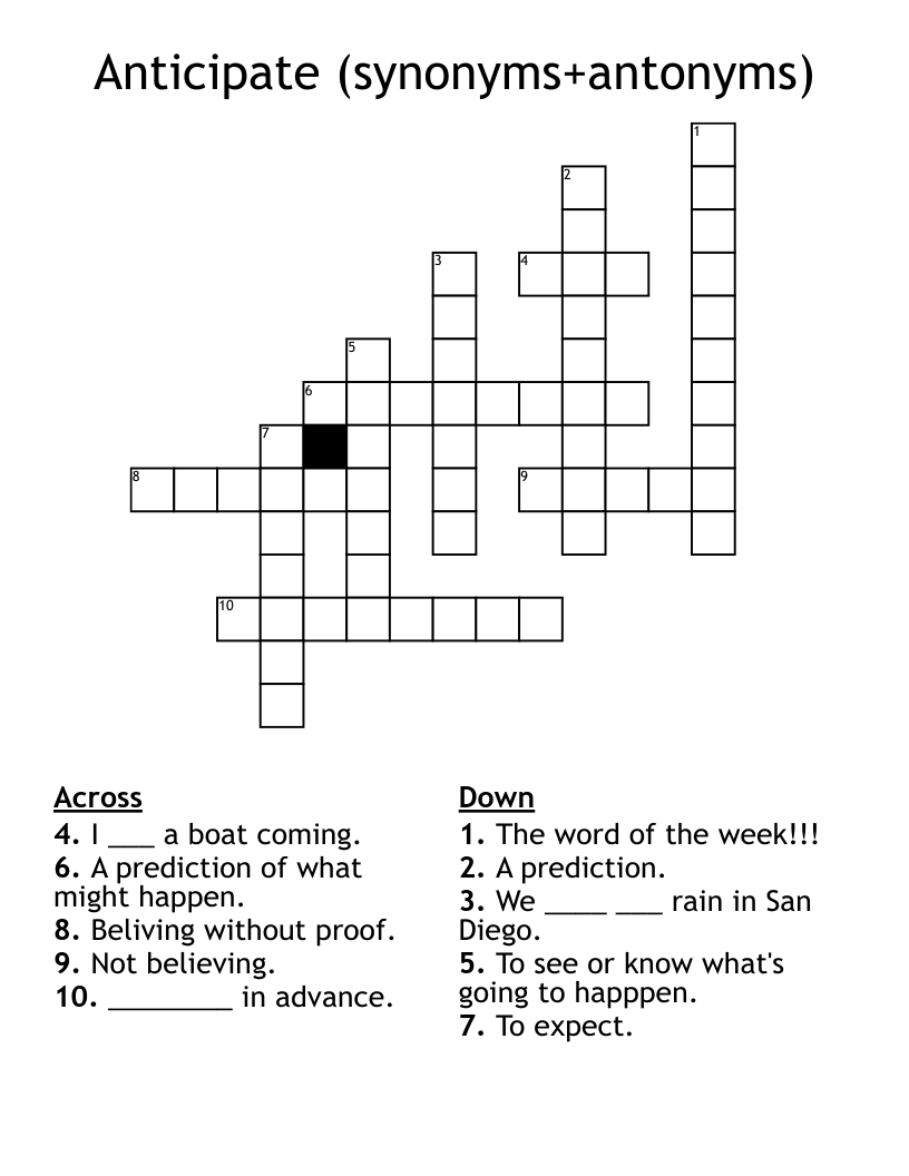 Anticipate synonyms antonyms Crossword WordMint