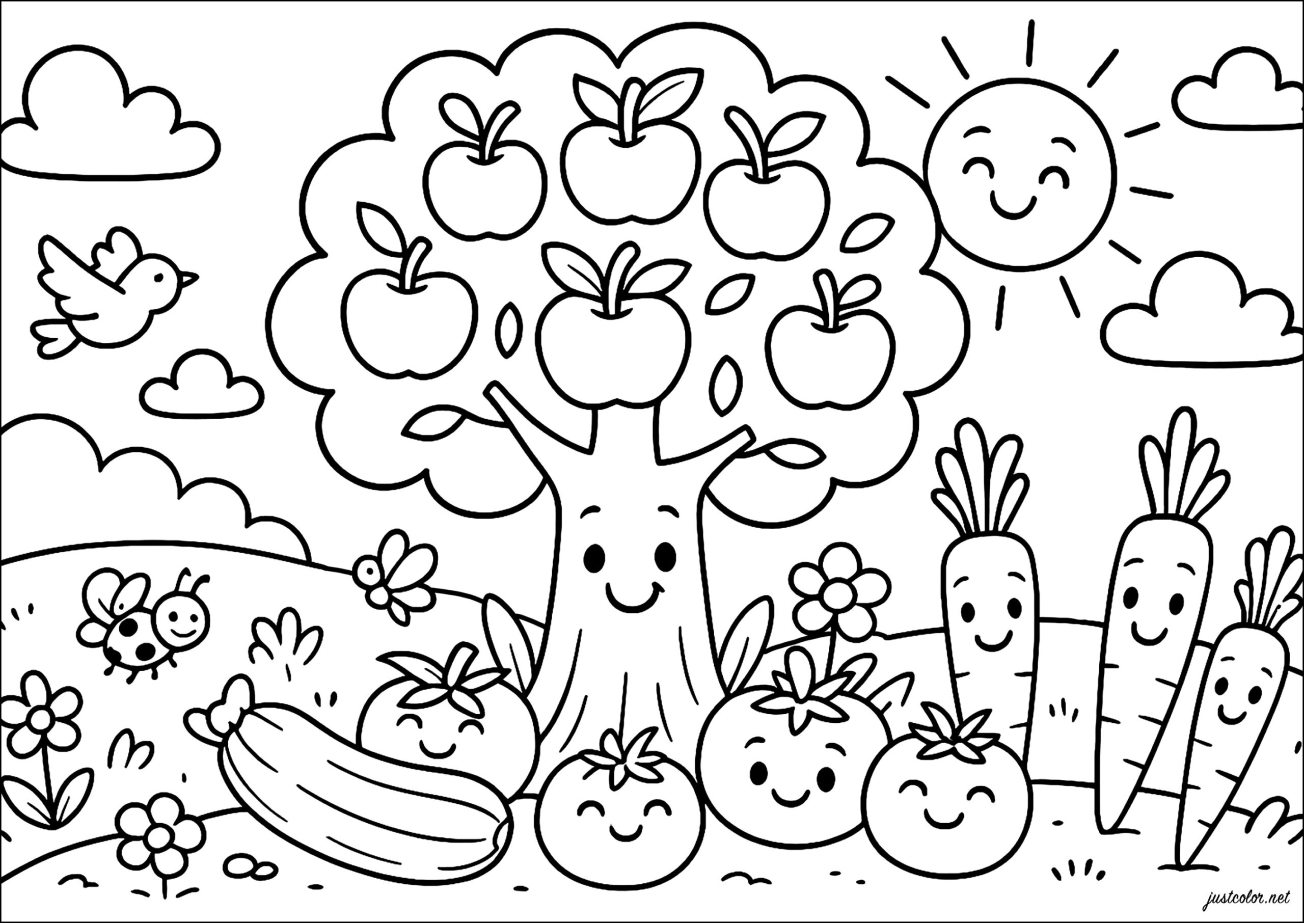Apple Tree And His Vegetable Friends Fruits And Vegetables Coloring Pages Apple Tree And His Vegetable Friends Fruits And Vegetables Coloring Pages