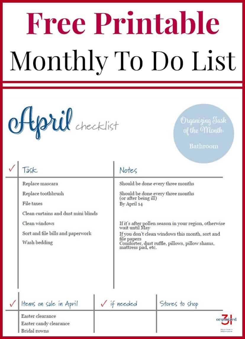 April To Do Checklist Organized 31 April To Do Checklist Organized 31