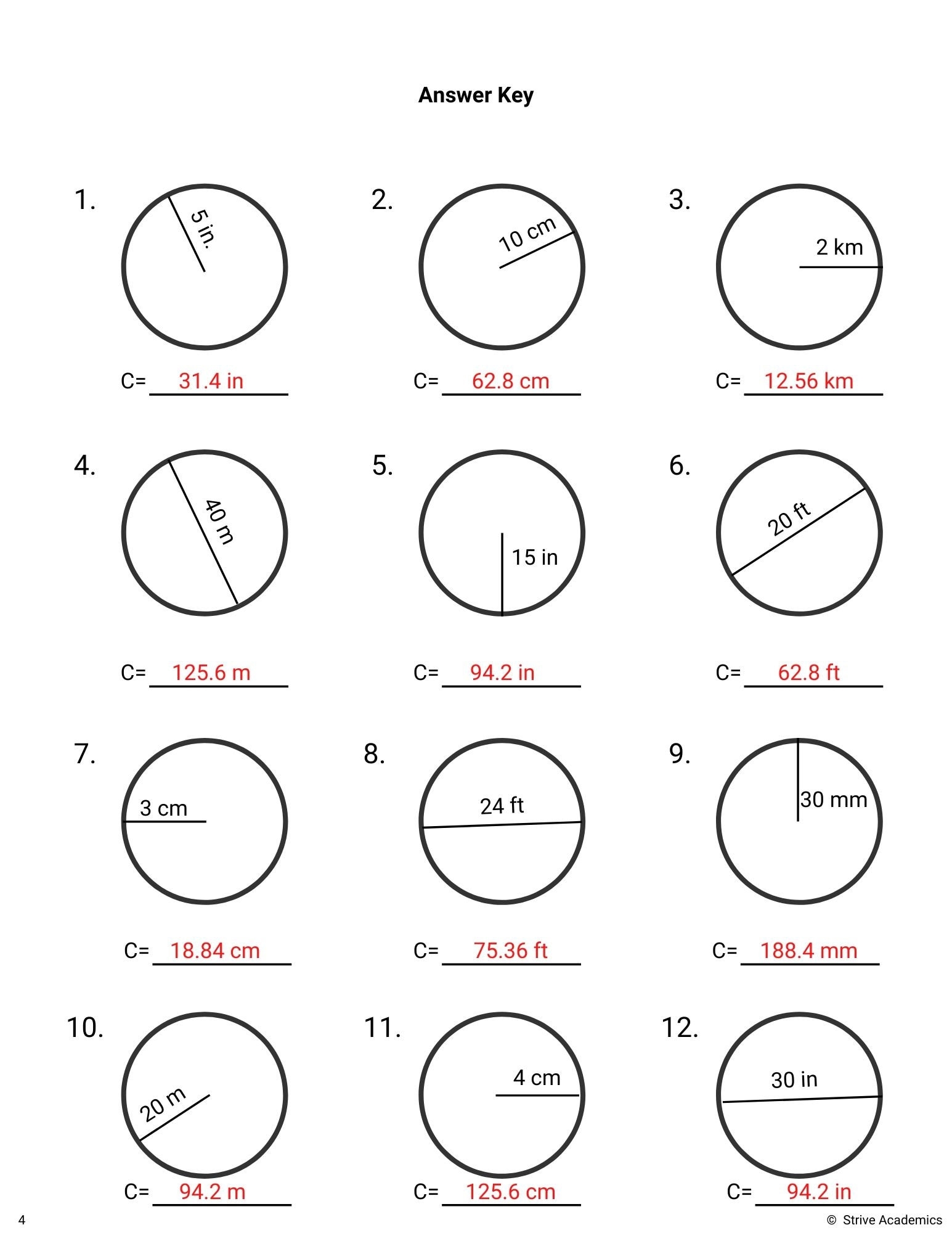 area and circumference worksheet