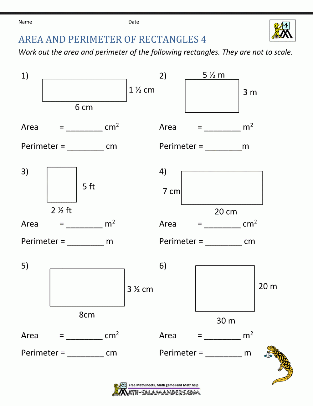 Area And Perimeter Of Rectangle Worksheets Library
