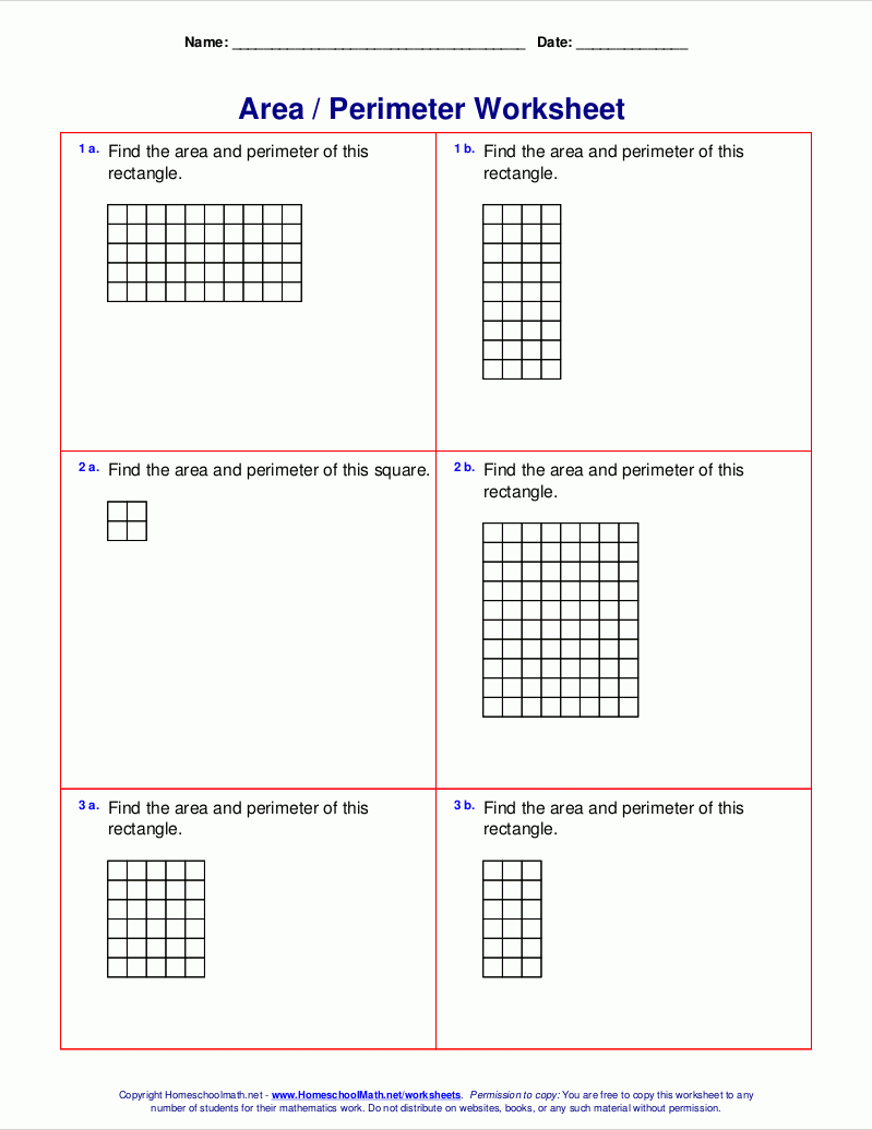 Area And Perimeter Worksheets rectangles And Squares 