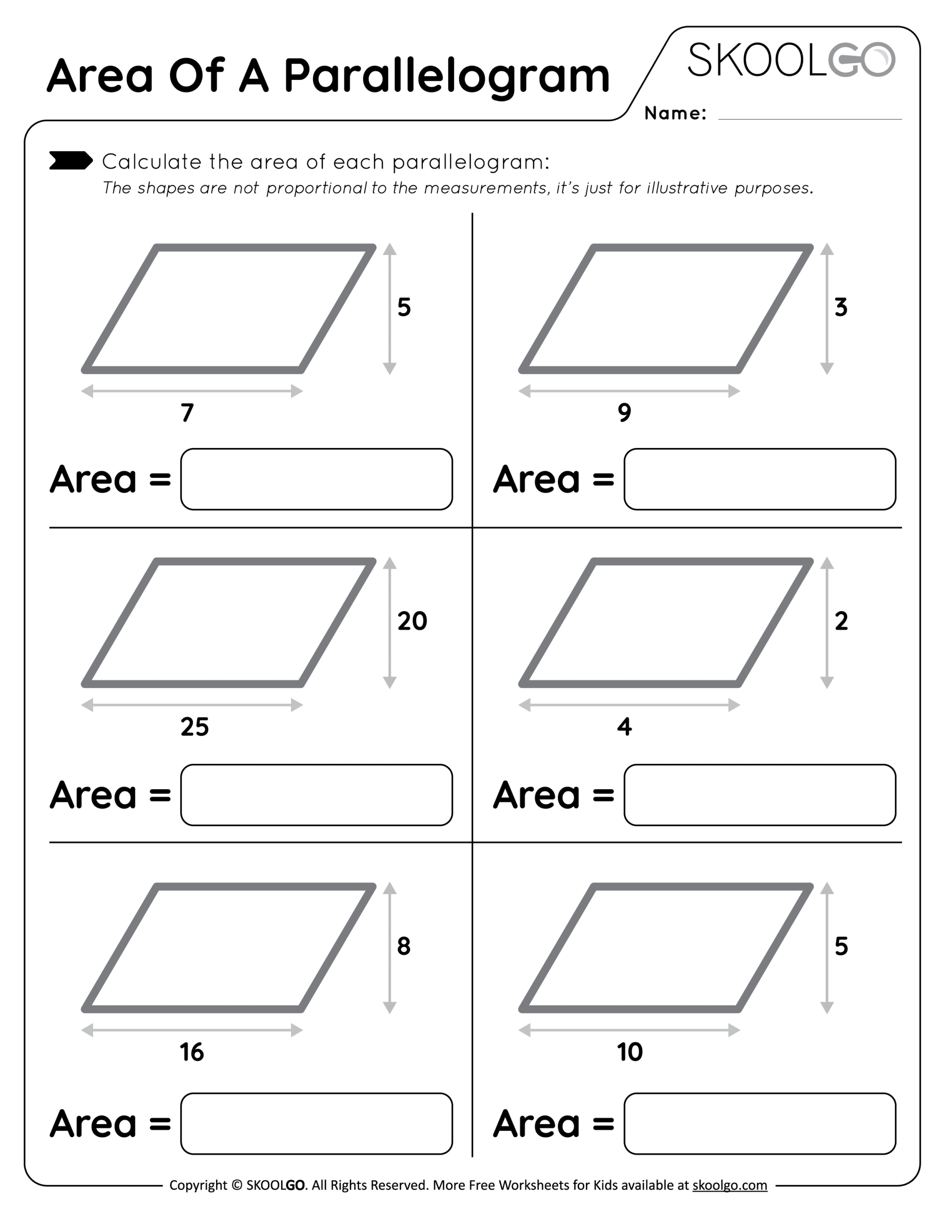 Area Of A Parallelogram Free Worksheet For Kids SKOOLGO