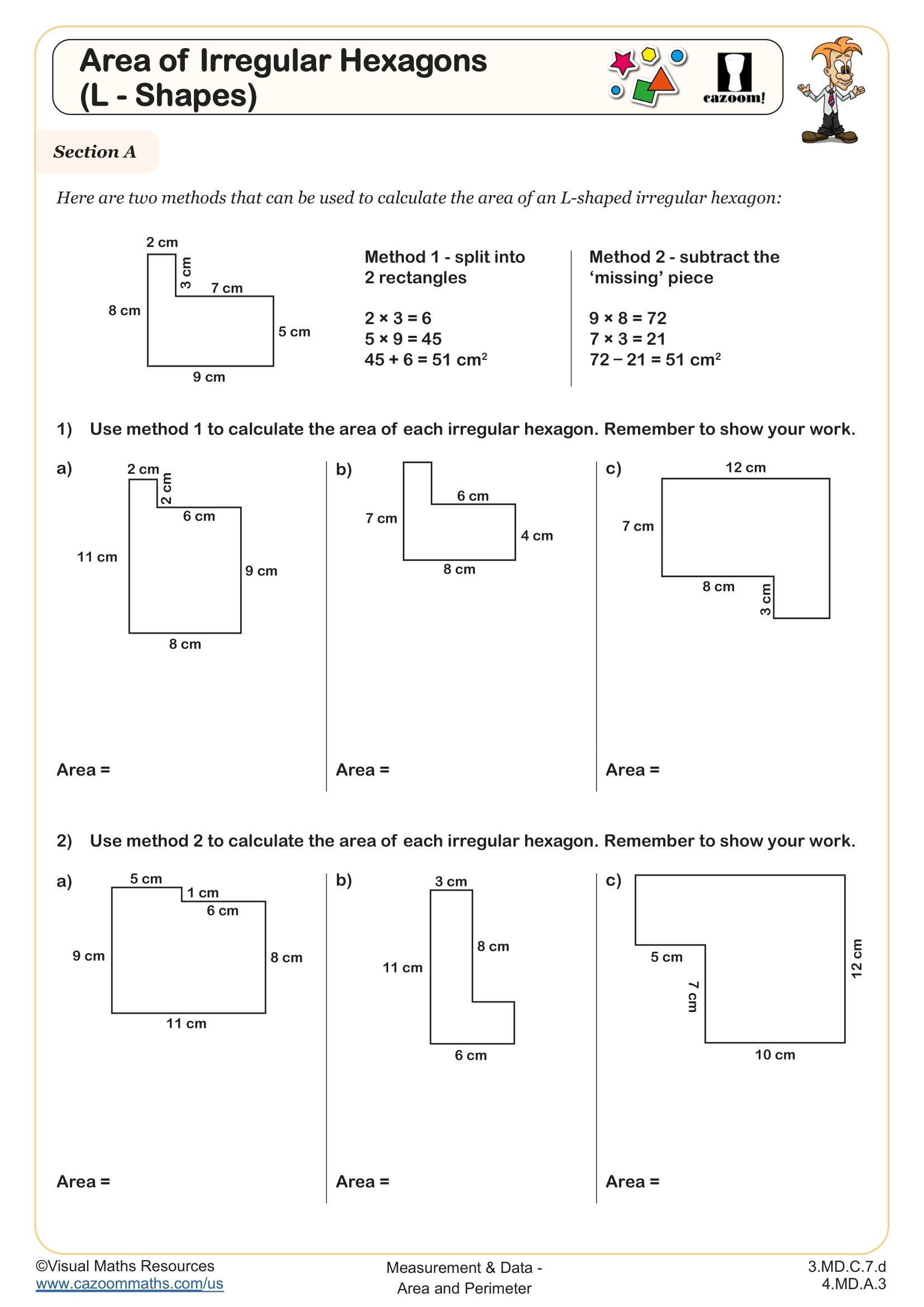 Area Of Irregular Hexagons L Shapes Worksheet Fun And Engaging 3rd Grade And 4th Grade Worksheet Cazoom Math