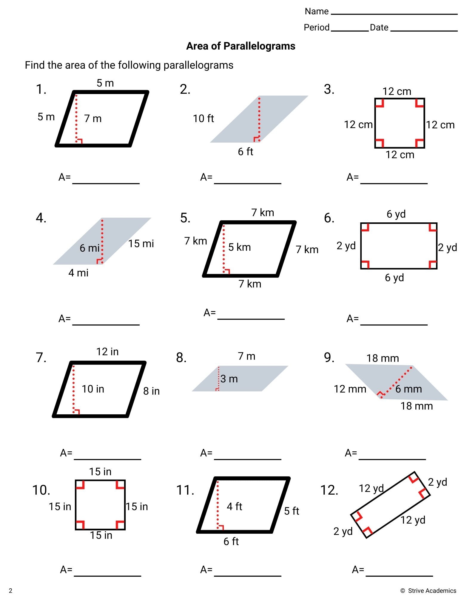 area of a parallelogram worksheet