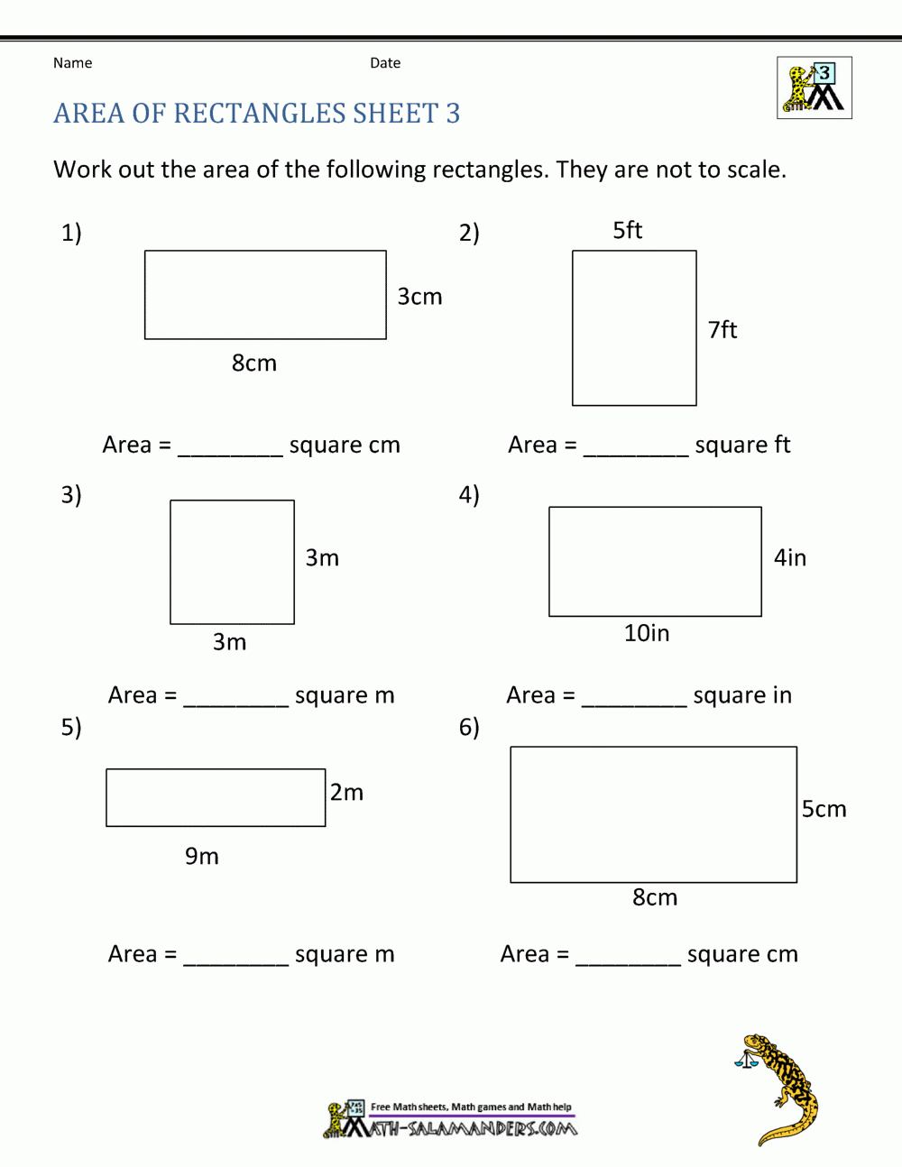 Area Of Rectangle Worksheets