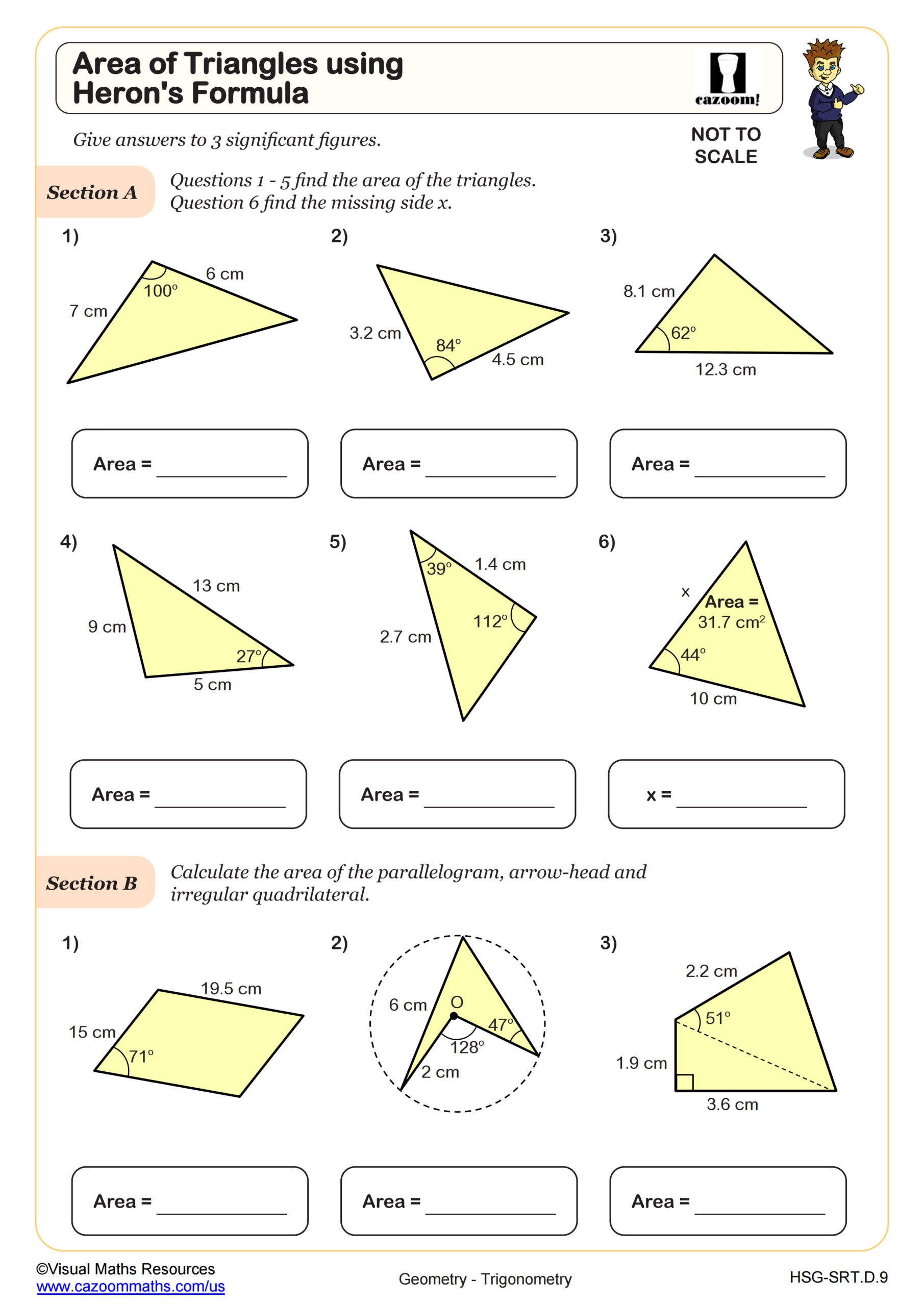 area of triangle worksheet