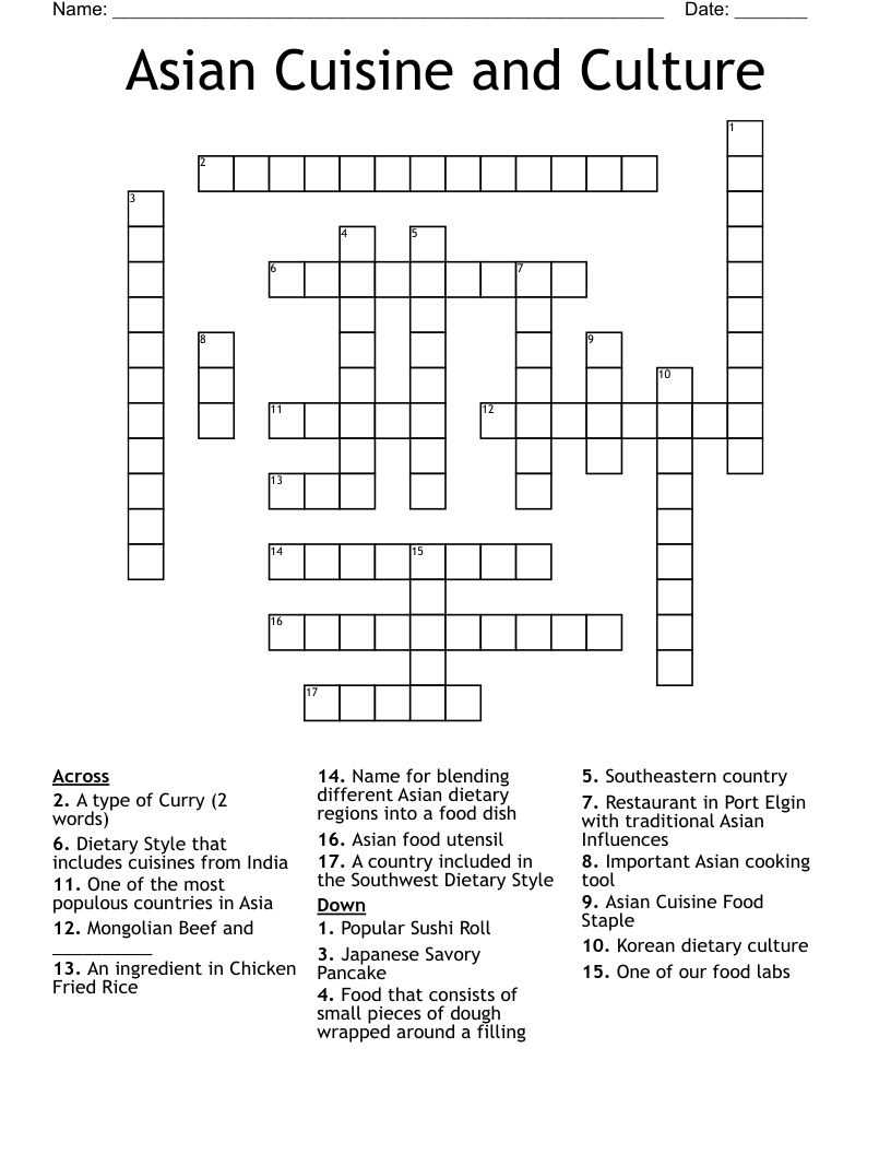 Asian Cuisine And Culture Crossword WordMint Asian Cuisine And Culture Crossword WordMint