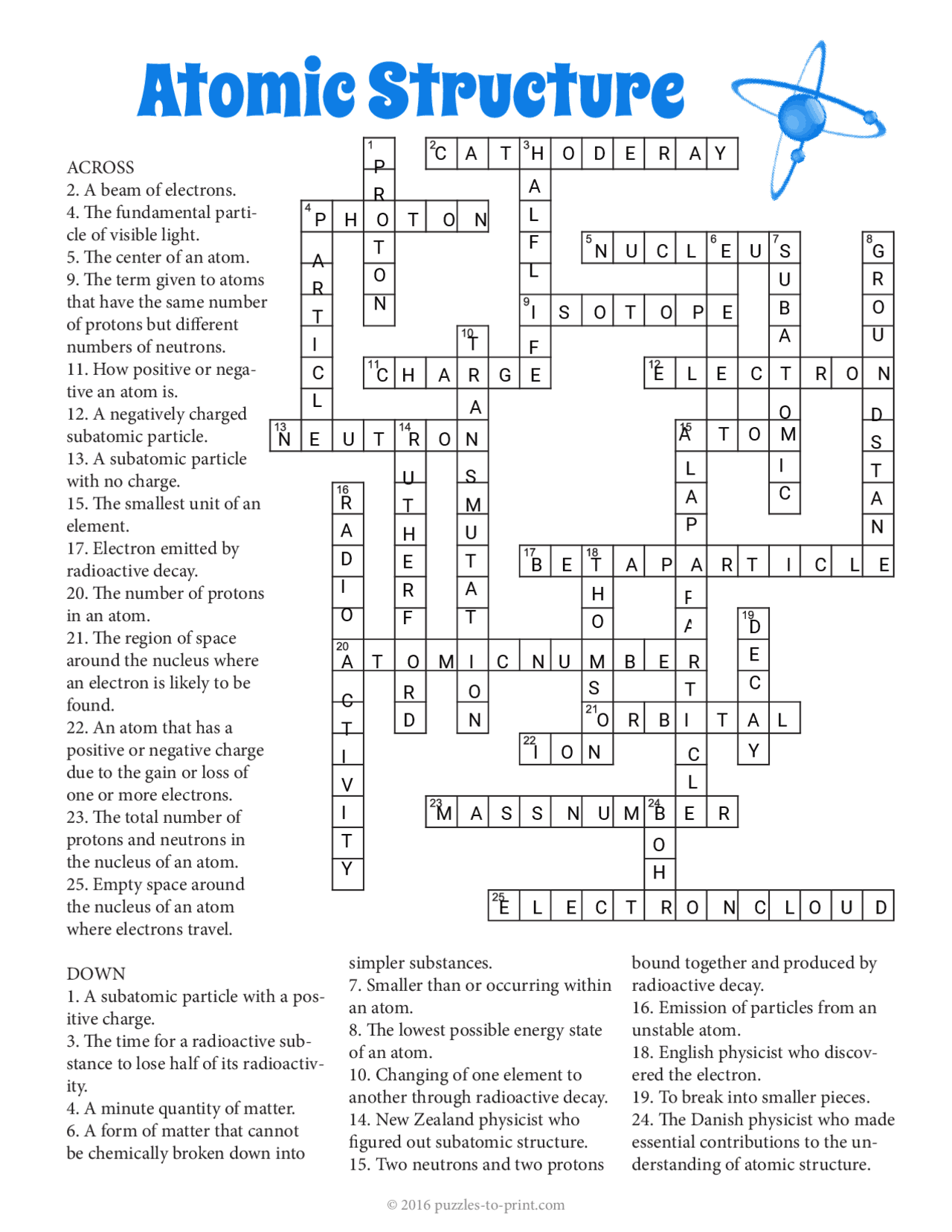 Atomic Structure Crossword Puzzle Exercises Qu mica Docsity