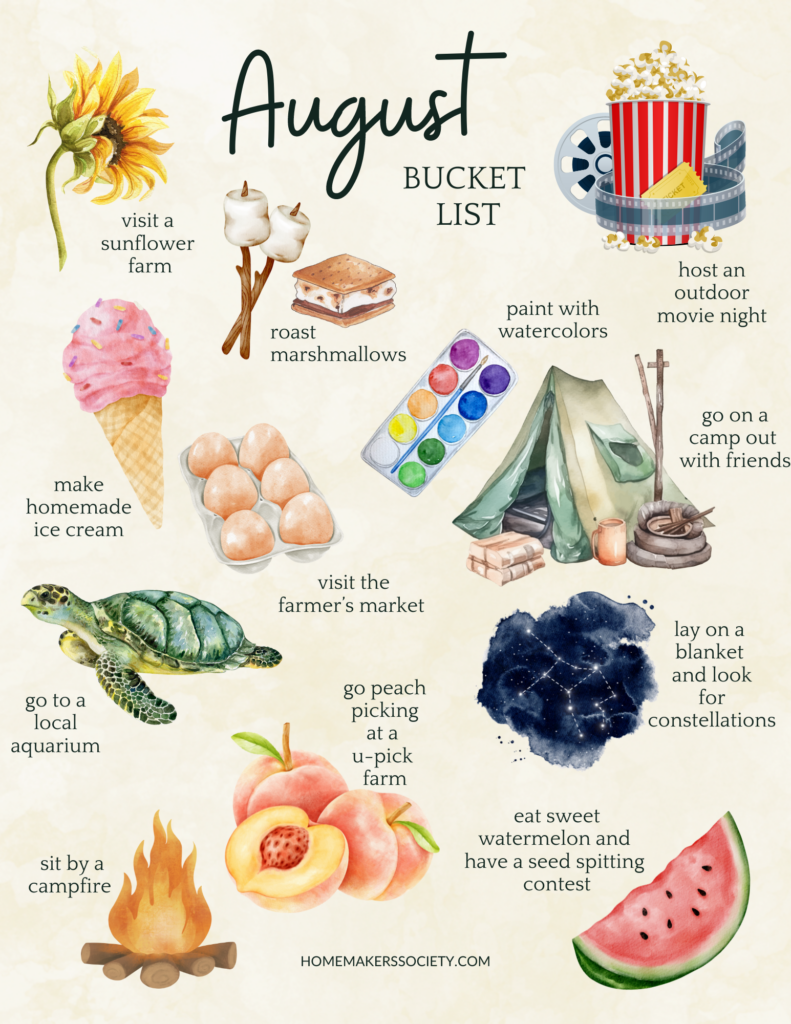August Bucket List The Waning Days Of Summer Free Printable The Homemaker s Society