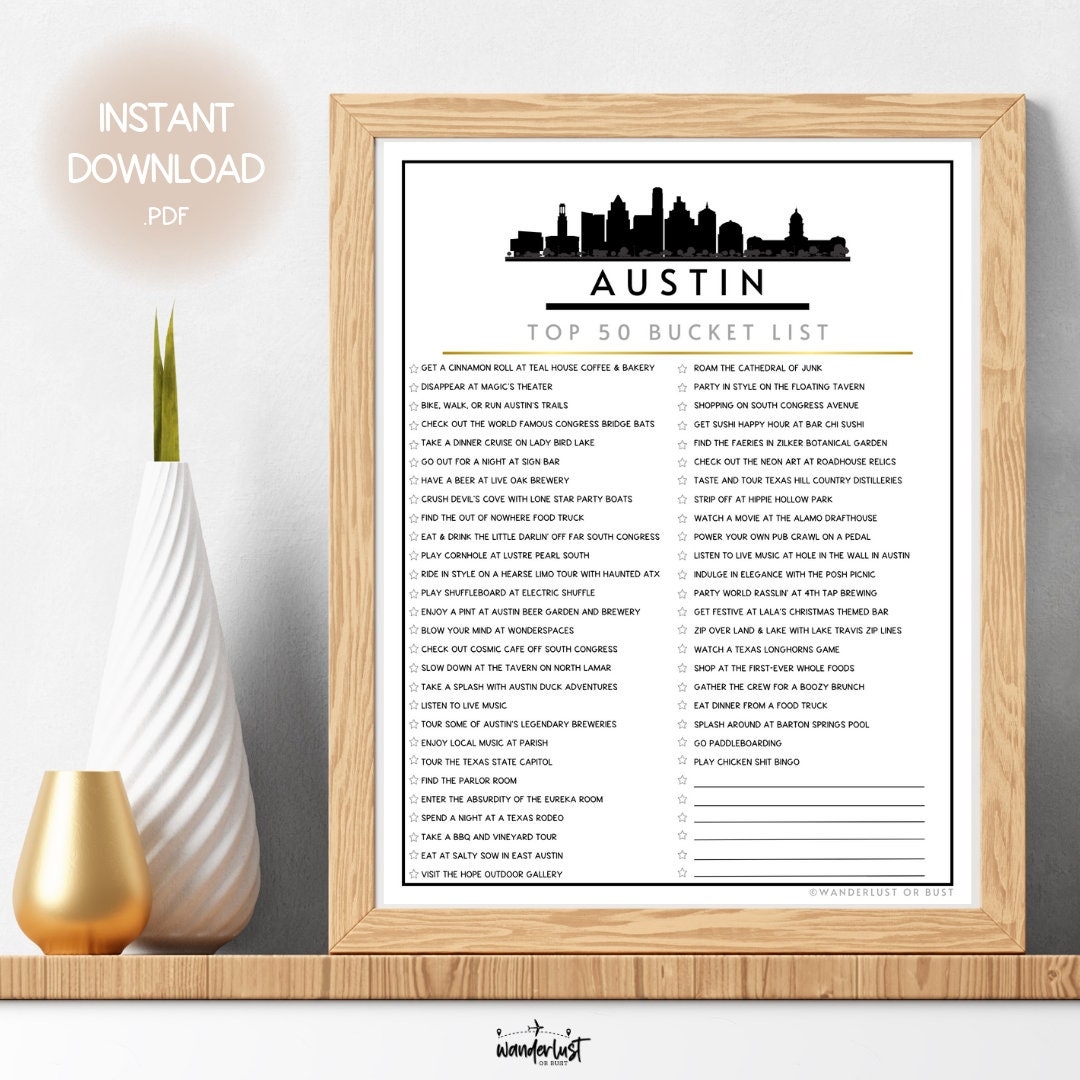 Austin Bucket List Printable Top 50 Things To Do In Austin TX List Must See Destinations In Austin Texas Instant Download Checklist Etsy