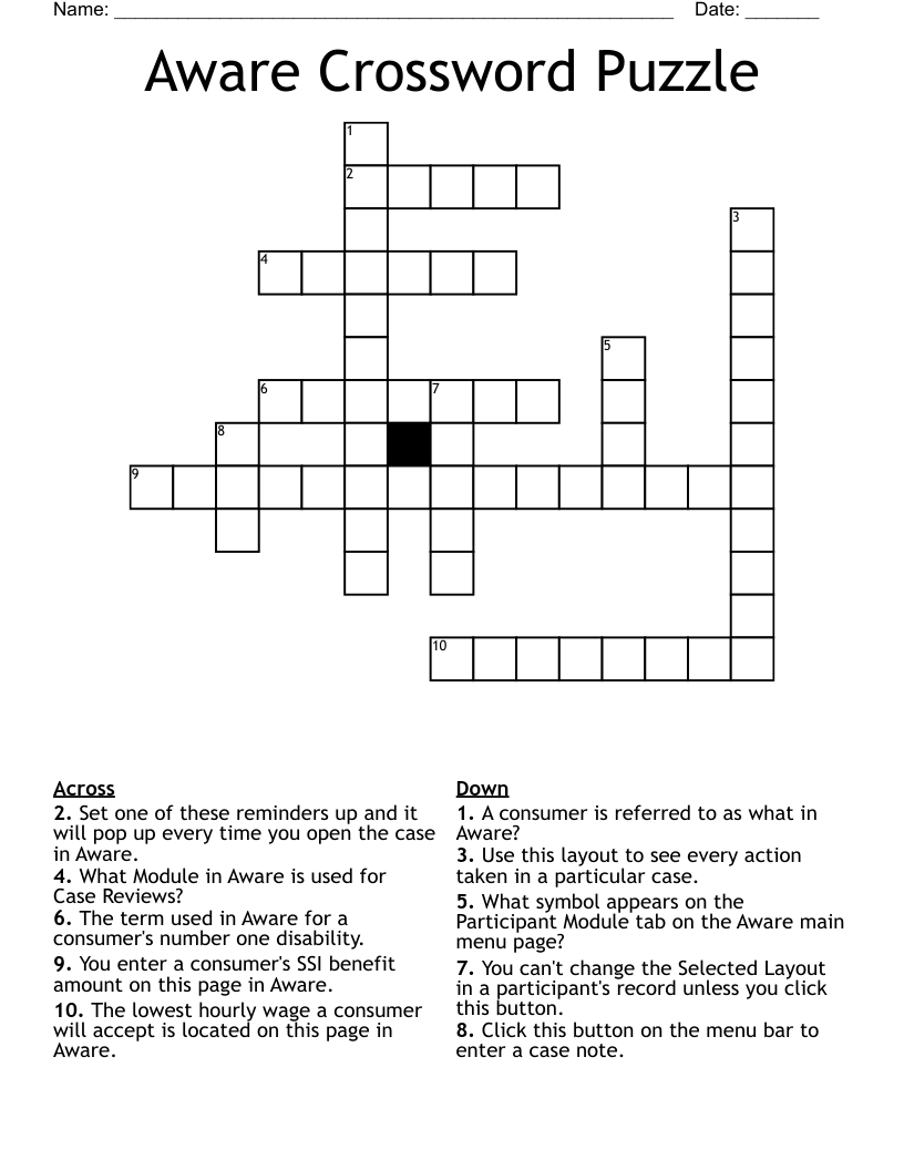Aware Crossword Clue