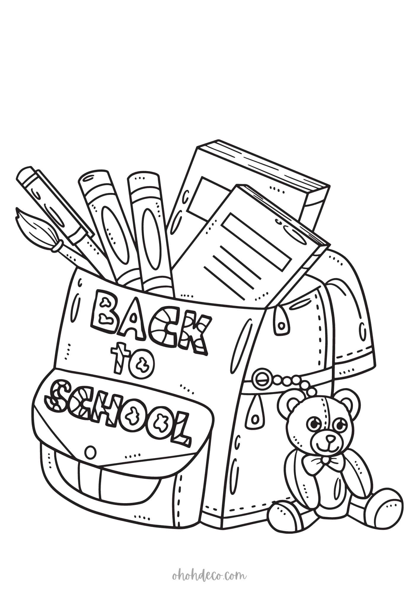 Back To School Backpack Coloring Page Ohoh Deco