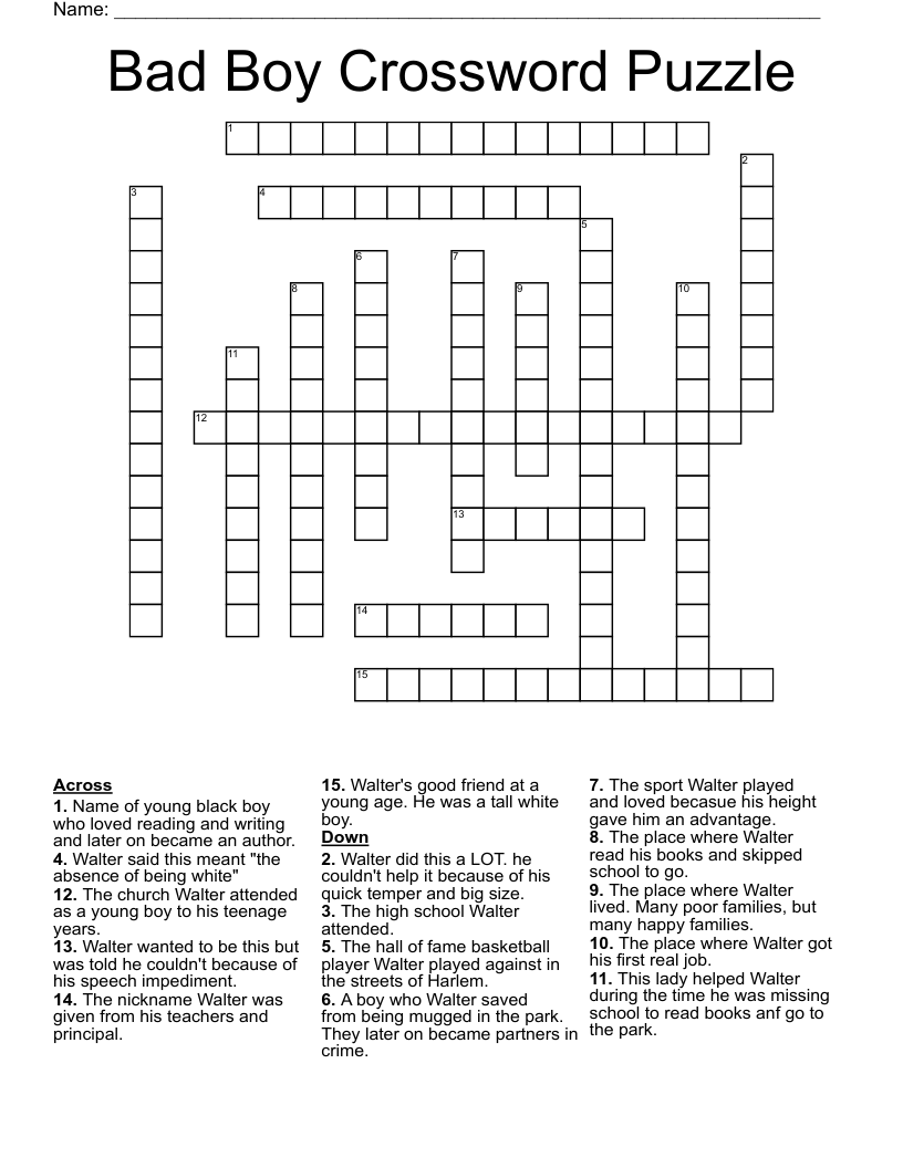 Bad Boy Crossword Puzzle WordMint Bad Boy Crossword Puzzle WordMint