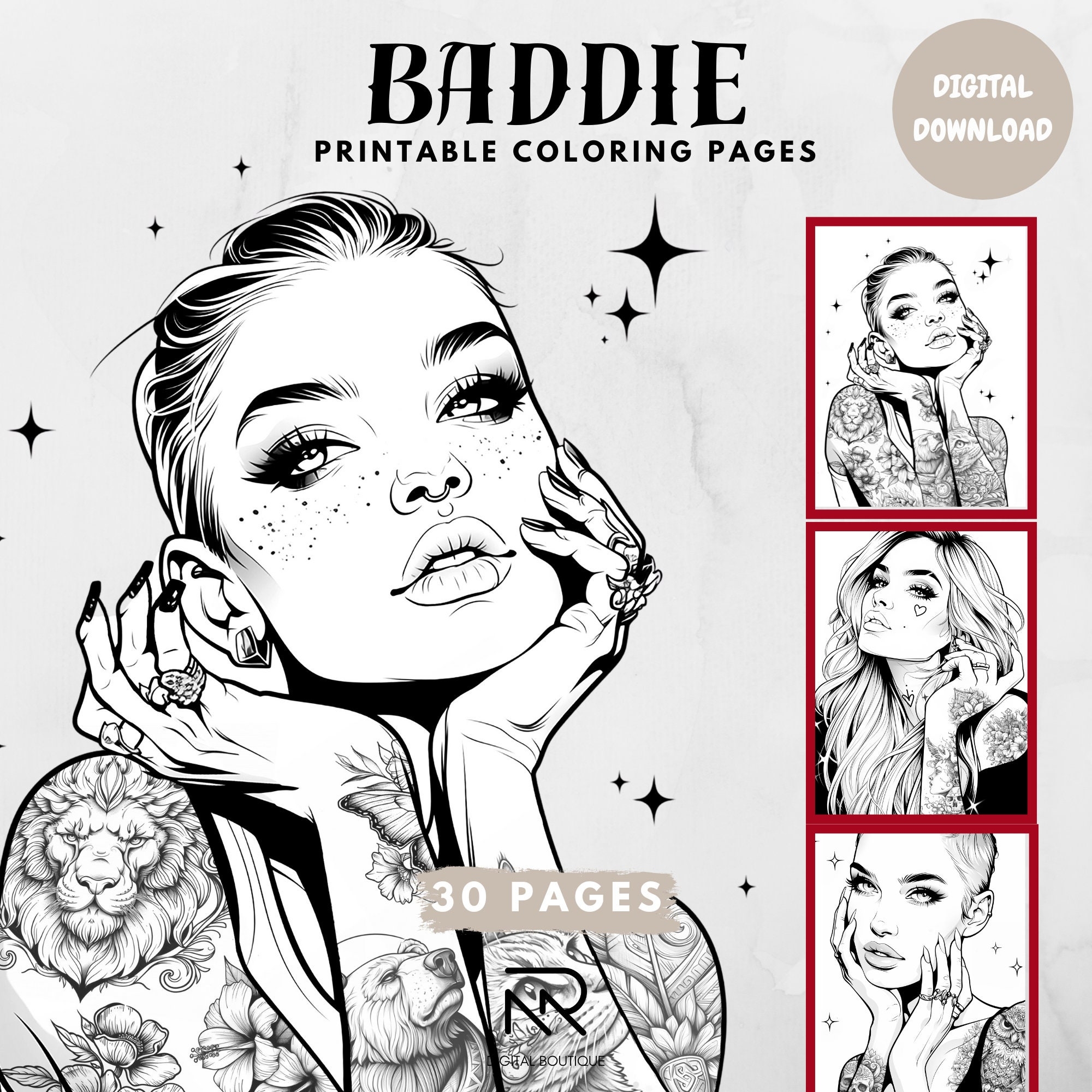 Baddie Digital Coloring Pages Printable Coloring Pages Instant Download PDF Grown up Coloring Page Coloring Pages For Adults Etsy