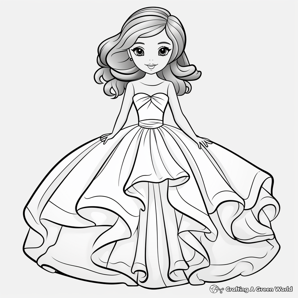 Ball Gown Dress Coloring Pages Free Printable 