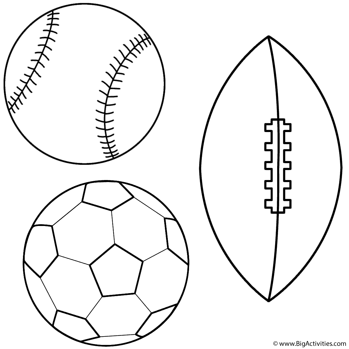 Baseball Soccer Ball And Football Coloring Page Sports 