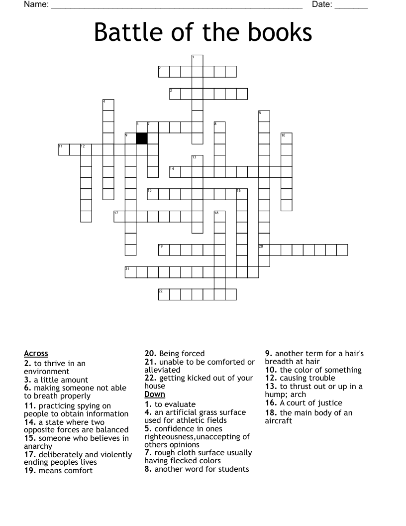 Battle Of The Books Crossword WordMint
