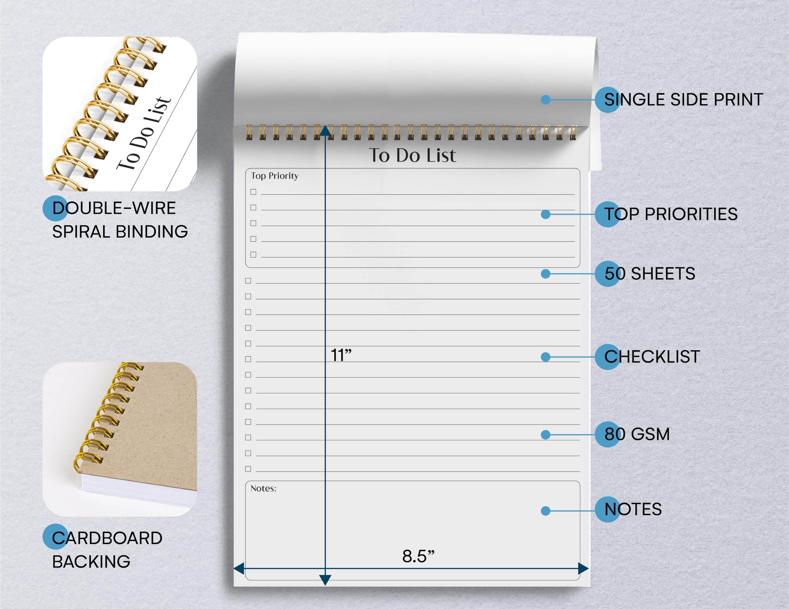 Better Office Products To Do List Notepad 8 5 X 11 Planning Note Pad 50 Sheets Double Wire Spiral Daily Agenda Productivity Checklist Organizer 1 Pack 0090696258229 Amazon Office Products