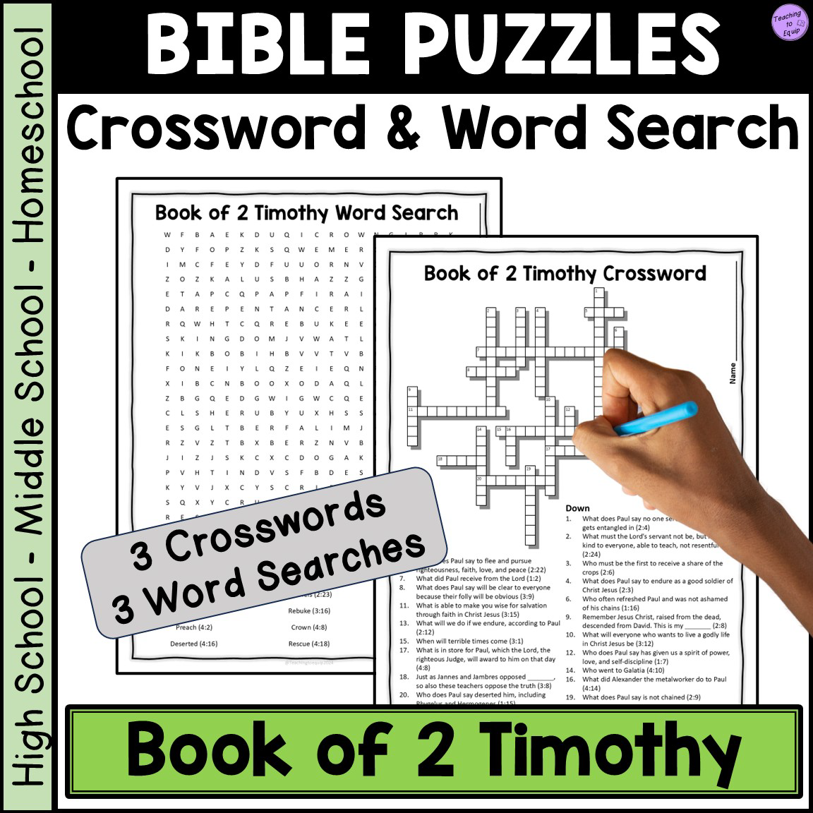 Bible Book Of 2 Timothy Crossword Word Search Puzzle Activities Made By Teachers