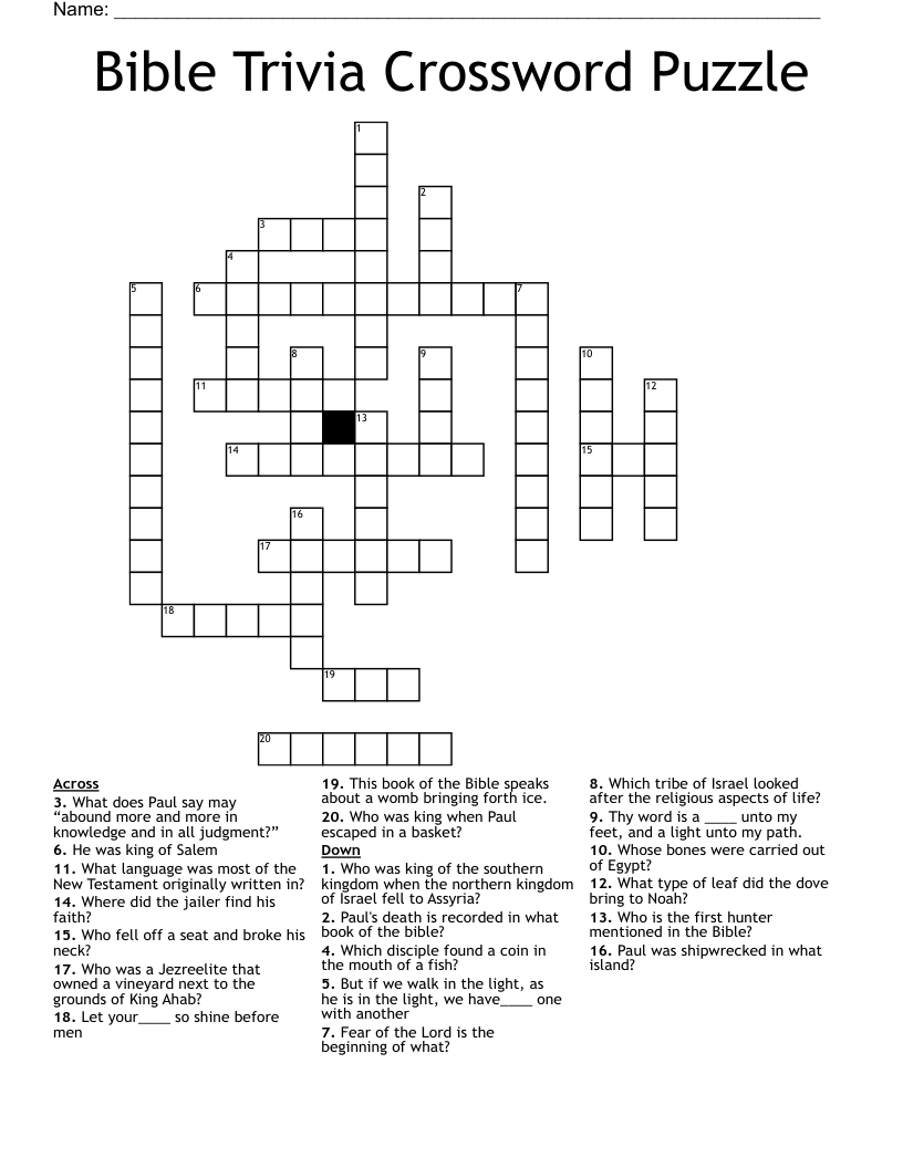 Bible Trivia Crossword Puzzle WordMint Bible Trivia Crossword Puzzle WordMint