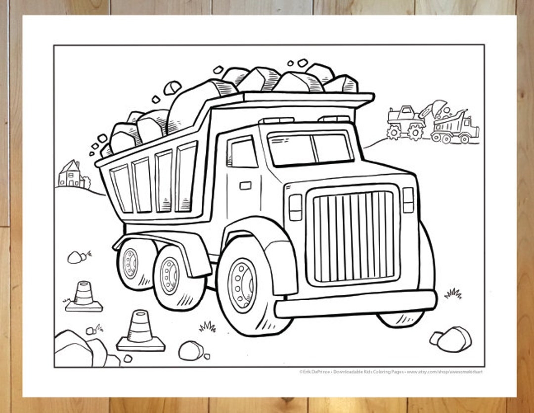 Big Construction Dump Truck Coloring Page Downloadable PDF File Etsy Finland