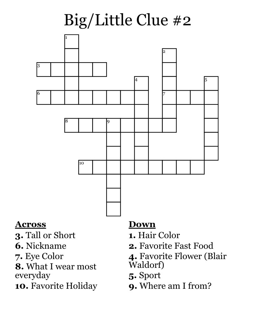Big Little Clue 2 Crossword WordMint Big Little Clue 2 Crossword WordMint