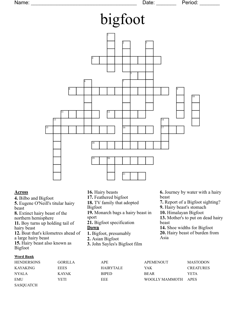 Bigfoot Crossword WordMint