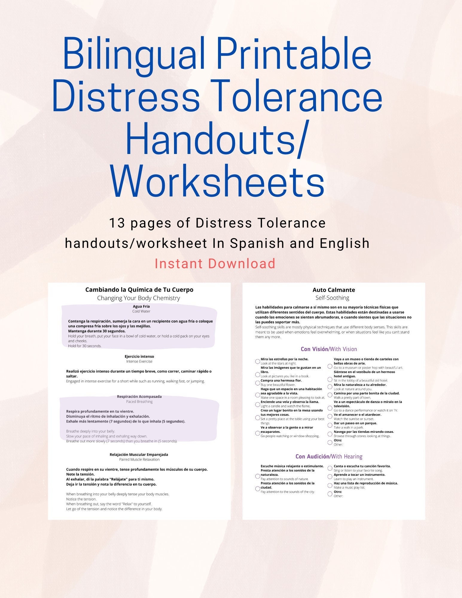 Bilingual Distress Tolerance Handouts And Worksheets Etsy Bilingual Distress Tolerance Handouts And Worksheets Etsy