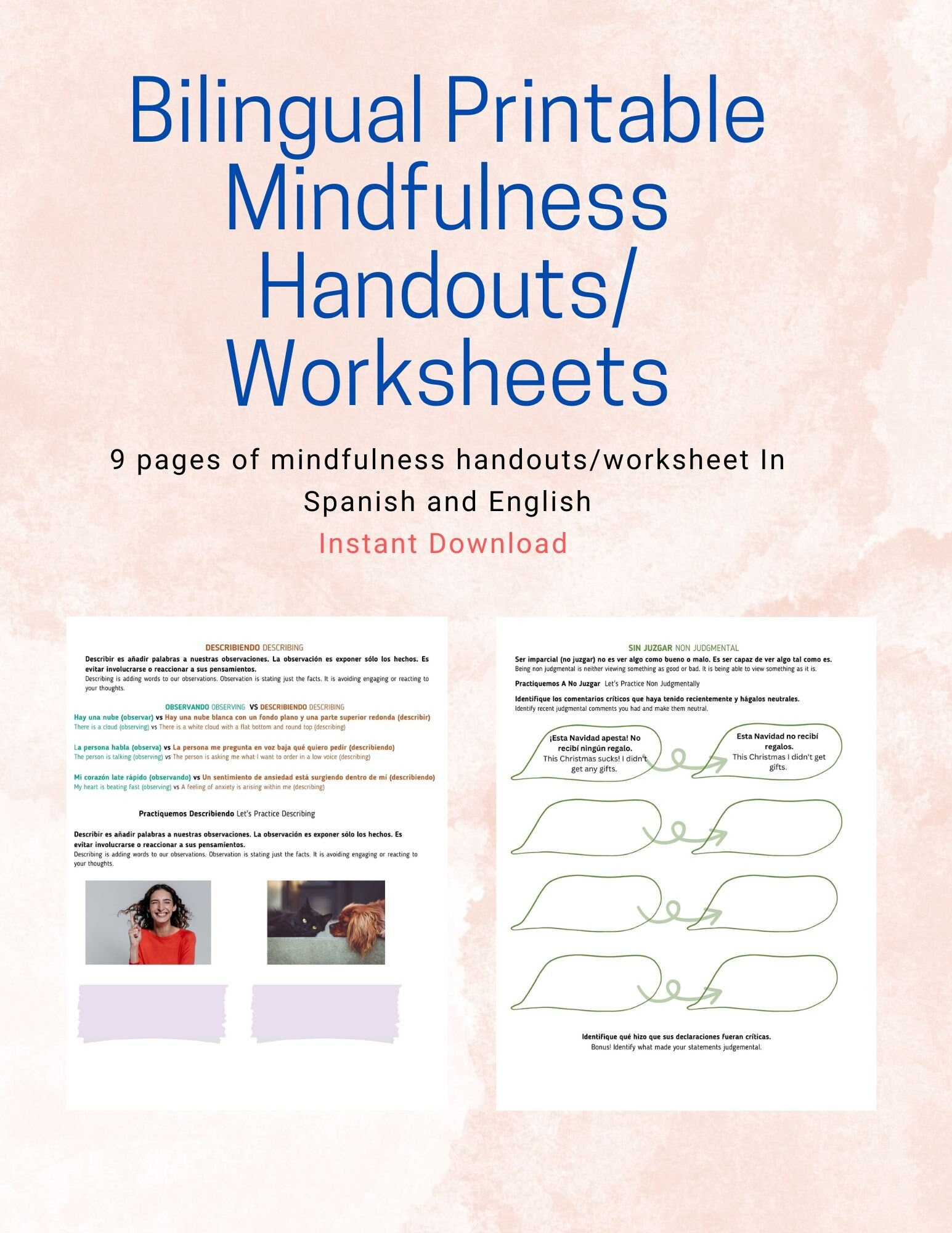 Bilingual Mindfulness Handouts And Worksheets Etsy Bilingual Mindfulness Handouts And Worksheets Etsy