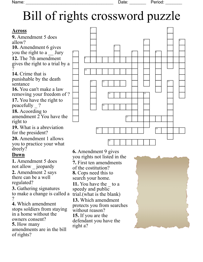 Bill Of Rights Crossword Puzzle WordMint