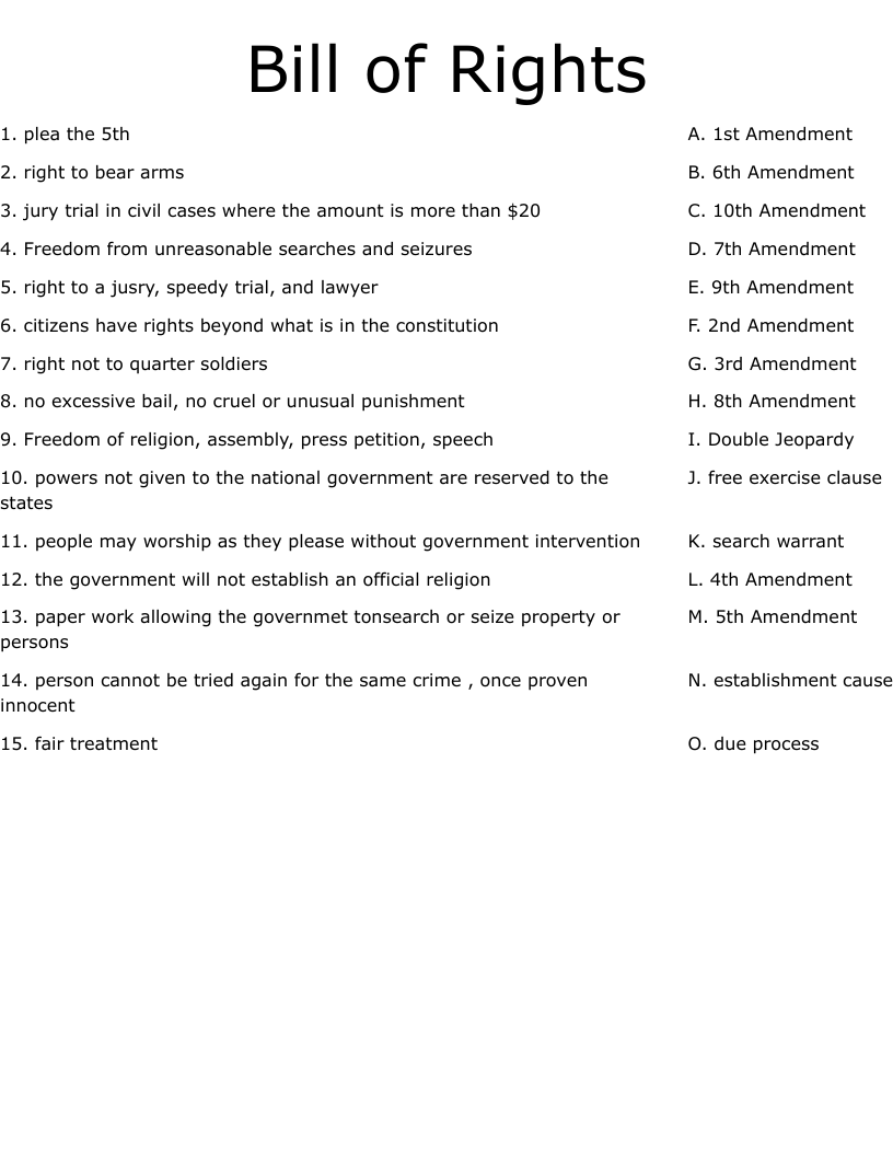 Bill Of Rights Worksheet WordMint