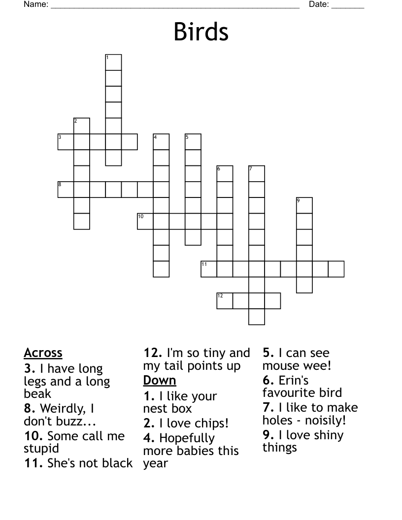 Birds Crossword WordMint Birds Crossword WordMint