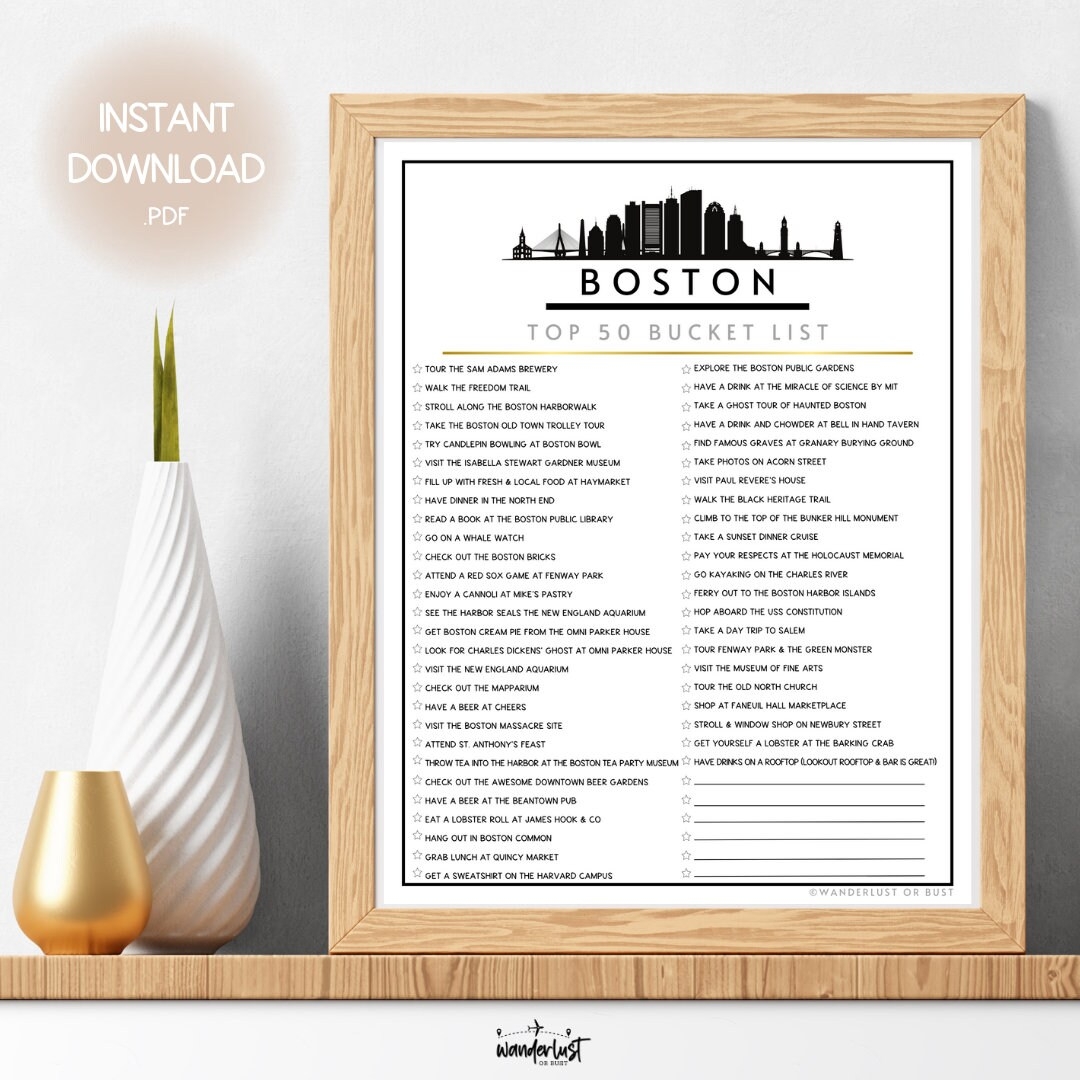Boston Bucket List Printable Top 50 Things To Do In Boston List Must See Destinations In Massachusetts Instant Download Checklist Etsy