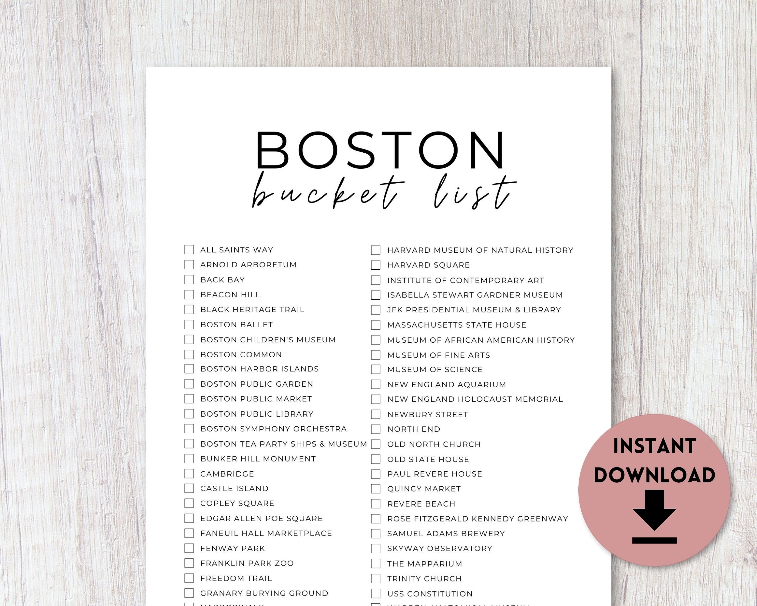 Boston Massachusetts Bucket List Printable Travel Bucket List Travel Planner Checklist A4 US Letter Etsy