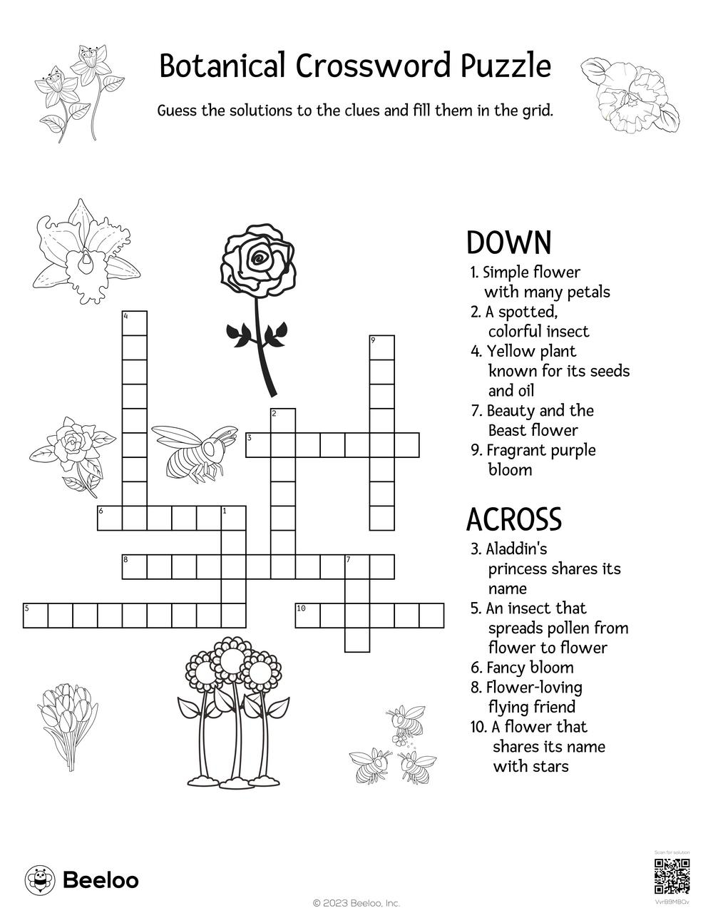 Botanical Crossword Puzzle Beeloo Printable Crafts And Activities For Kids