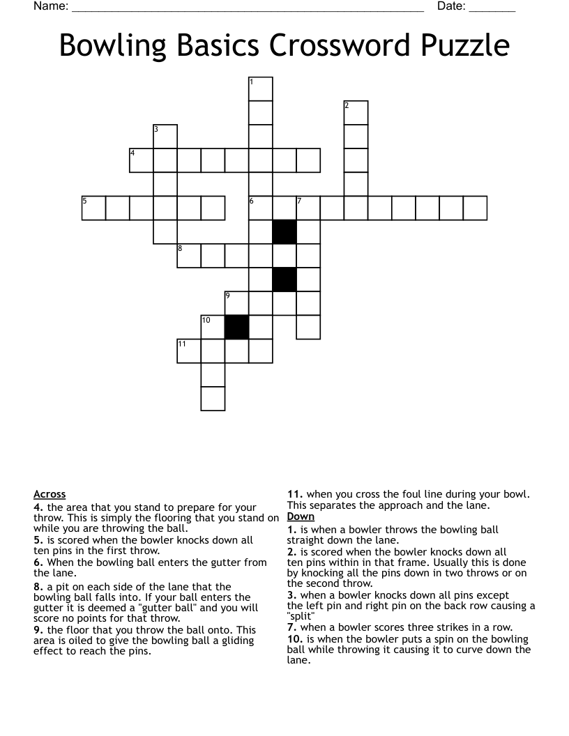 Bowling Basics Crossword Puzzle WordMint