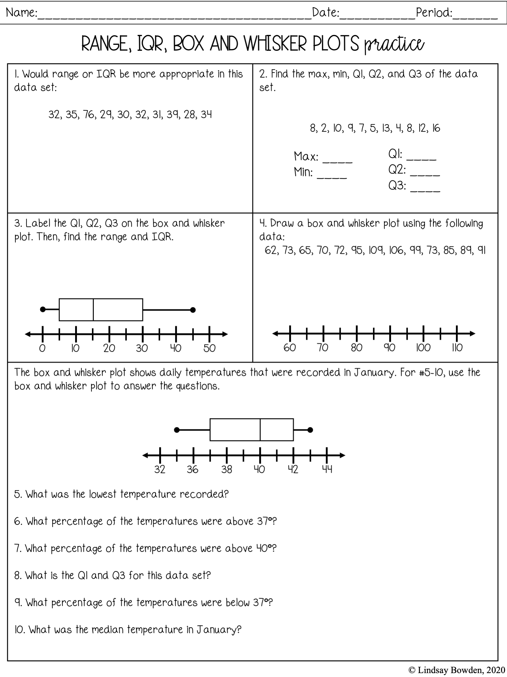 Box And Whisker Plots Guided Notes And Worksheets 7th 10th Grade Algebra Lindsay Bowden Box And Whisker Plots Guided Notes And Worksheets 7th 10th Grade Algebra Lindsay Bowden