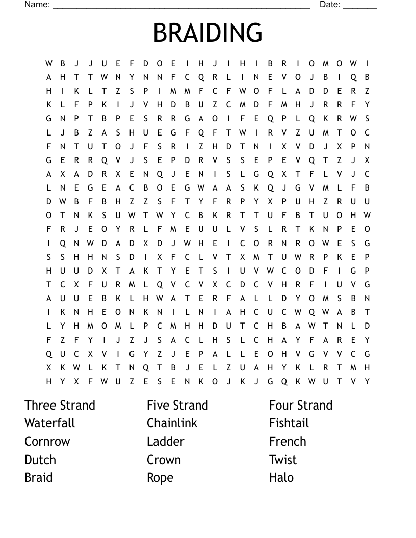BRAIDING Word Search WordMint