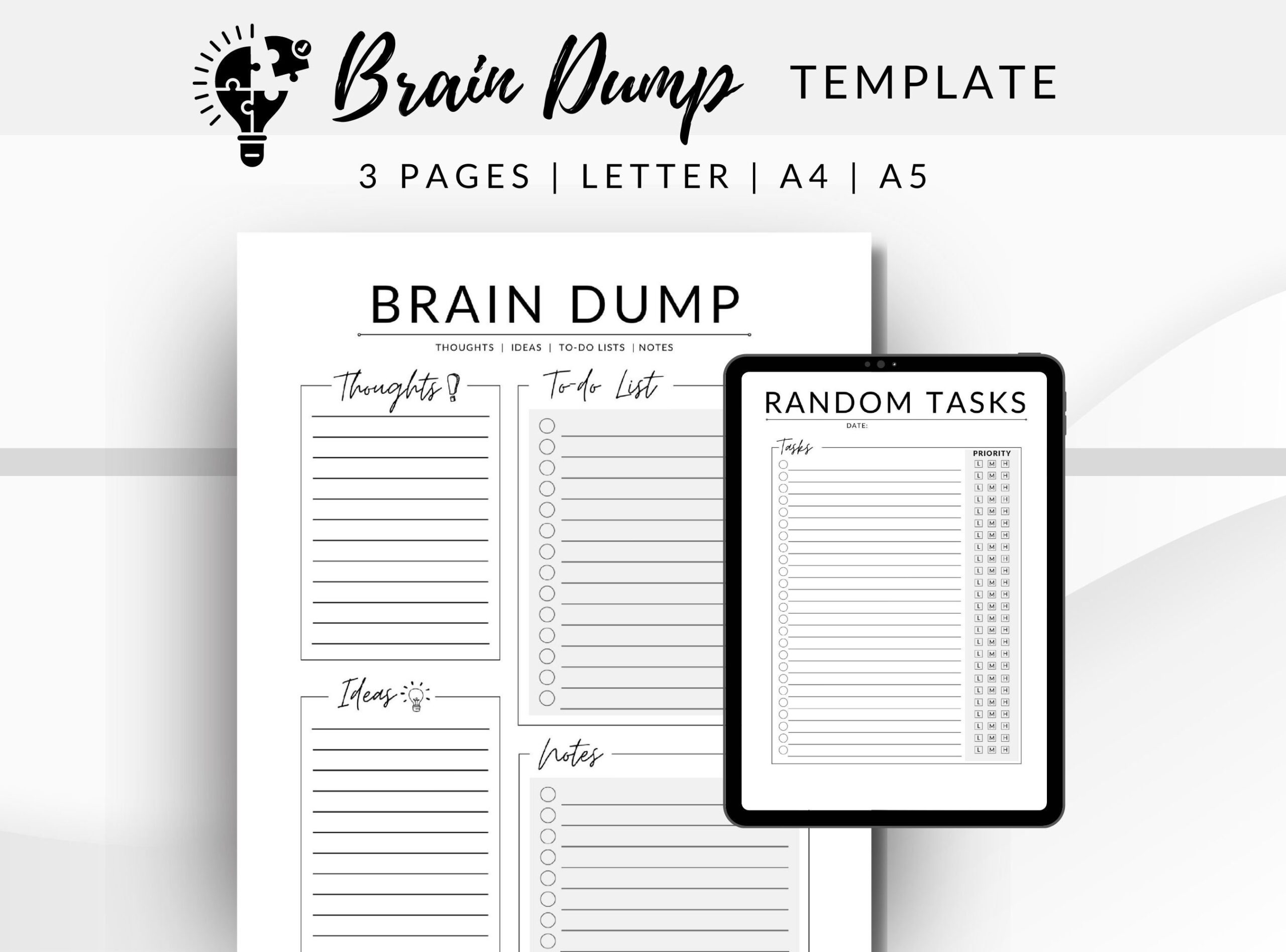 Brain Dump Template ADHD To do List Task Checklist PDF Etsy