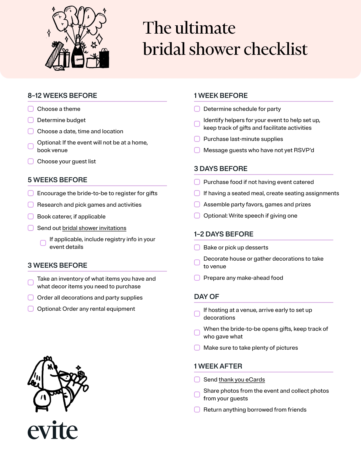 Bridal Shower Checklist Bridal Shower Checklist